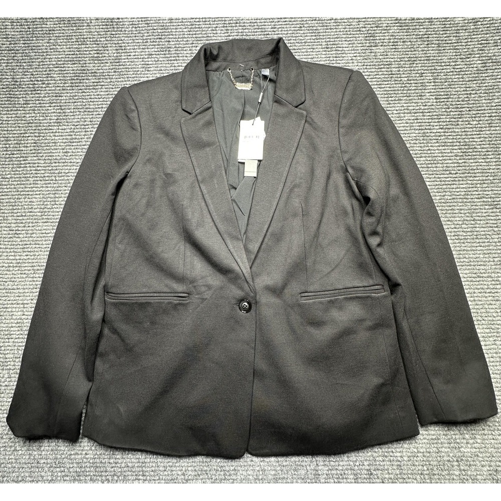 T Tahari Blazer Women 12 Black Single Button Ponte Long Sleeve New
